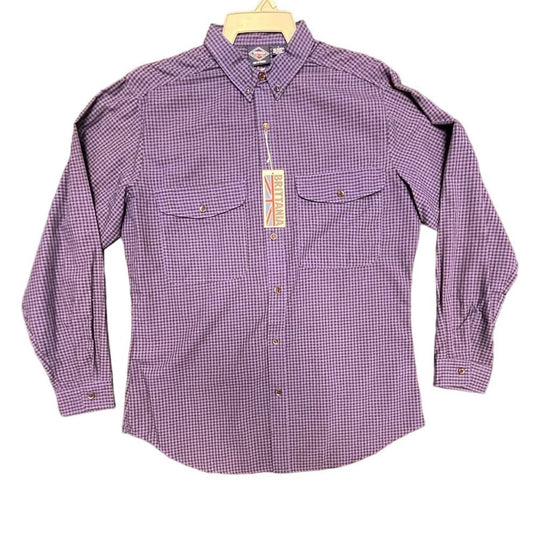 NWT Vintage Brittania Button Up Shirt Men's Size Large Purple Plaid Long Sleeve