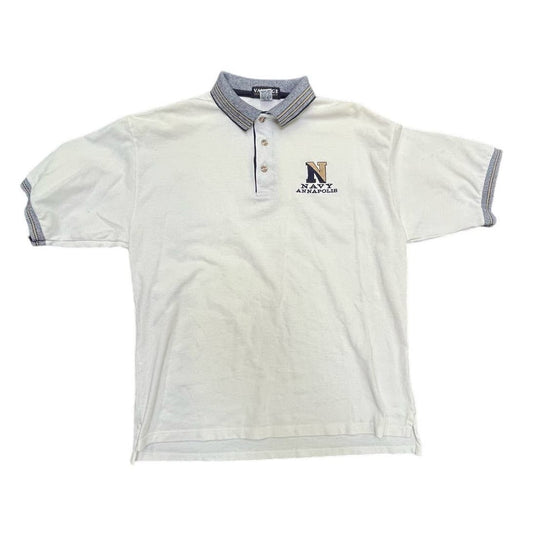 90s Naval Academy (University) White Polo Shirt Sz Large Unisex Golf Preppy