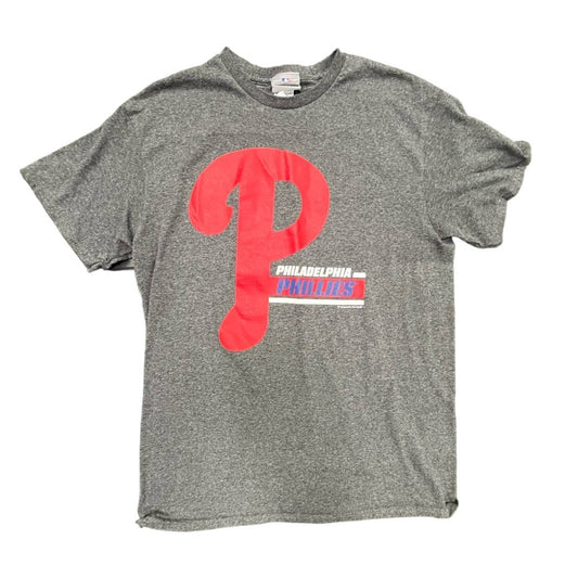 MLB Y2K Philadelphia Phillies Gray T-Shirt Sz Medium Unisex LARGE logo