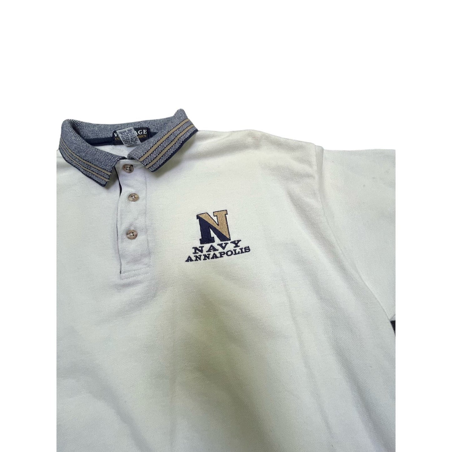 90s Naval Academy (University) White Polo Shirt Sz Large Unisex Golf Preppy