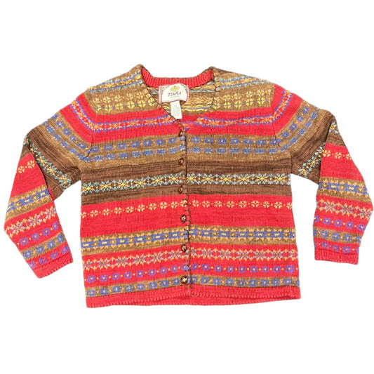 Vintage Lady’s Tiara Red & Brown Cardigan Sweater Size Petite Medium