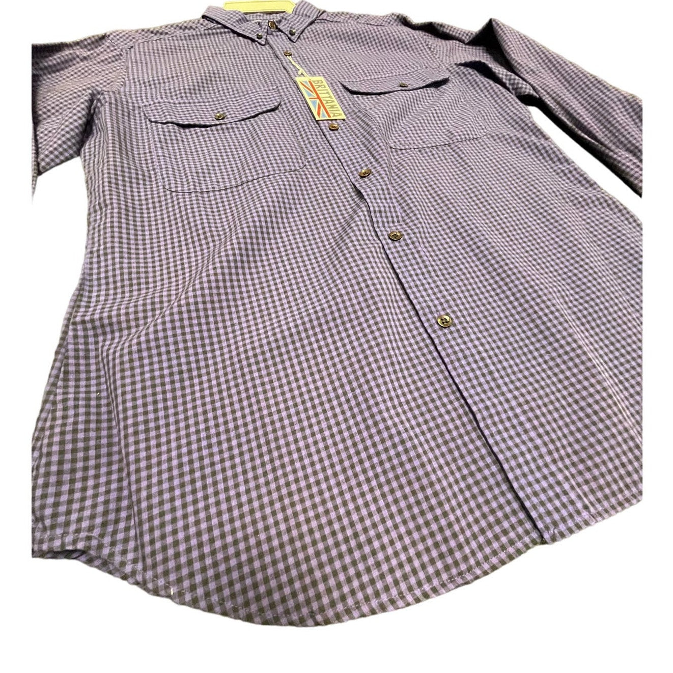 NWT Vintage Brittania Button Up Shirt Men's Size Large Purple Plaid Long Sleeve