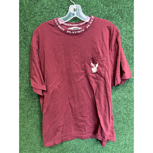 90s Red Playboy T-Shirt Size Large Front Pocket Unisex Gift