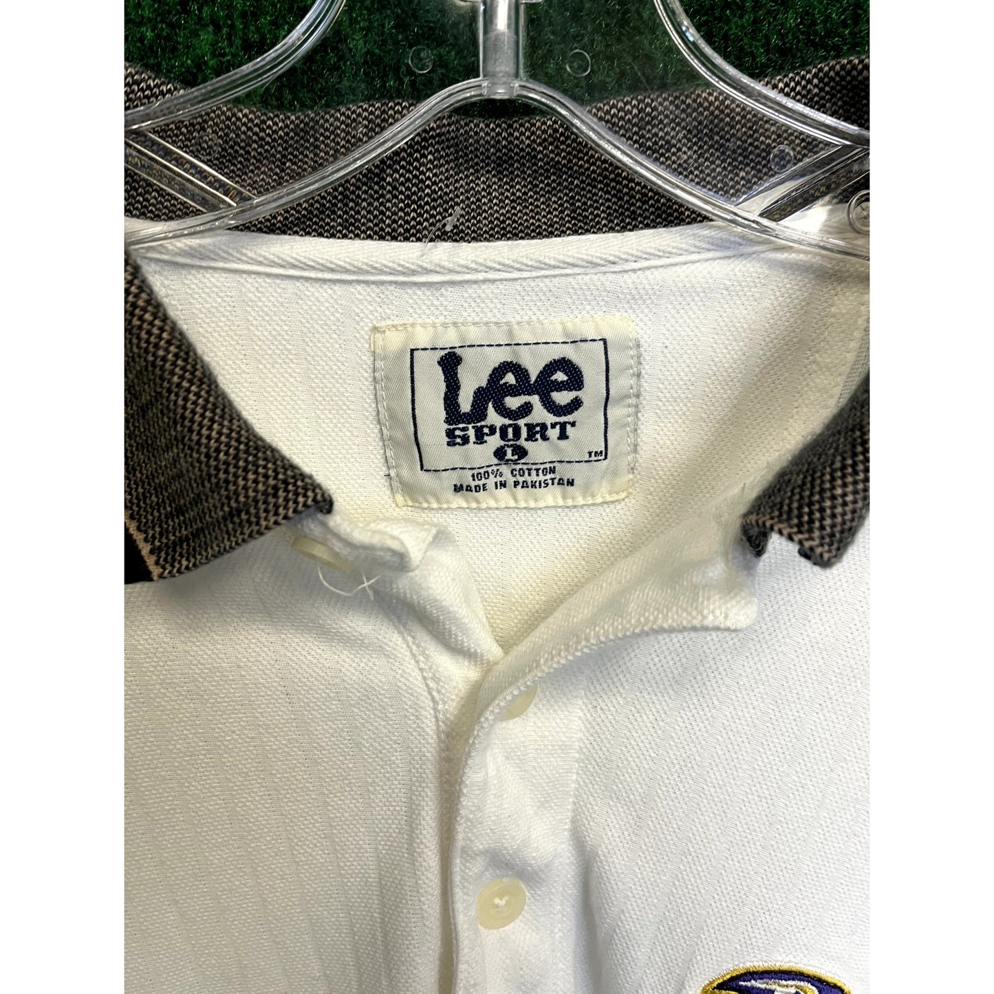 90s LEE Baltimore Ravens White Polo Shirt Golf Preppy Size Large