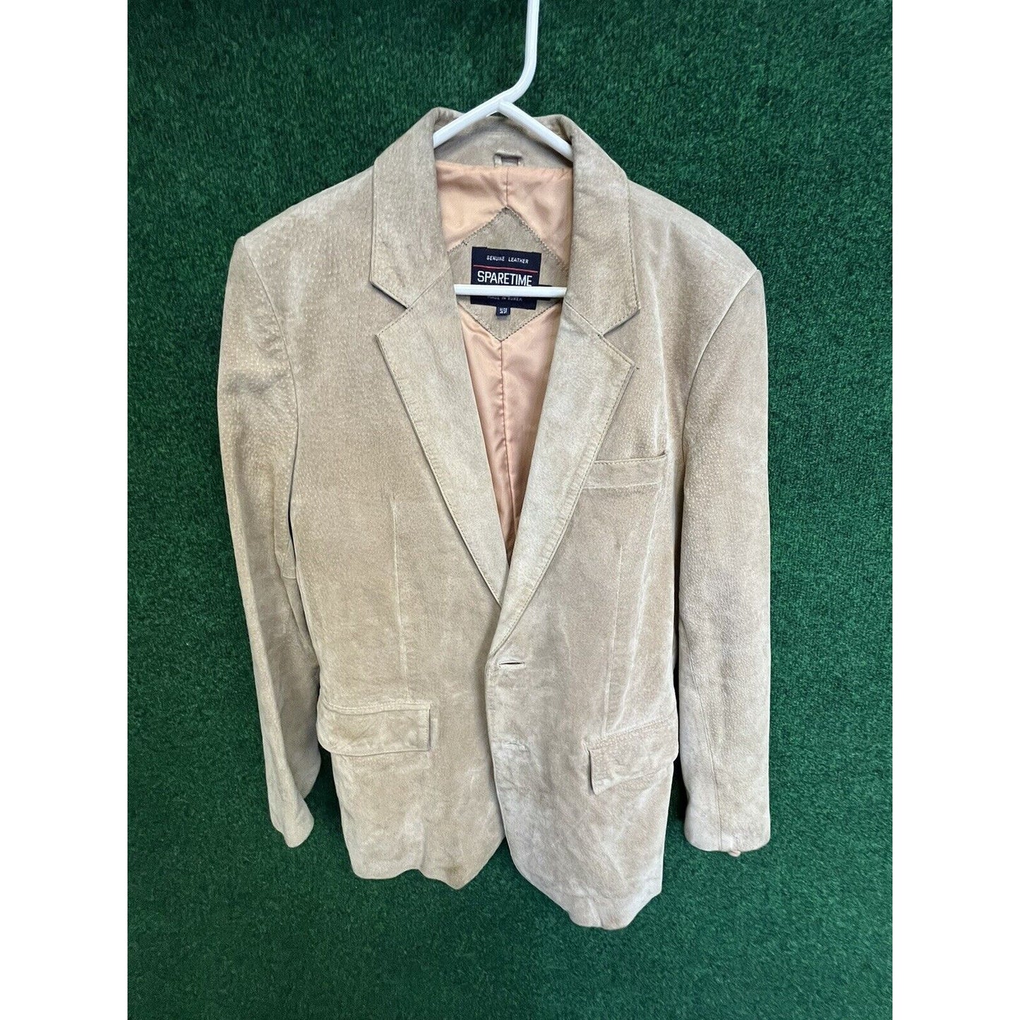 Vintage Sparetime Leather Suede Jacket Blazer Tan Buttonup Front Pockets Sz 42