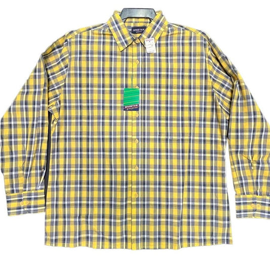 VINTAGE 80s YELLOW/GRAY LONG SLEEVE SHIRT VTG SPARETIME NEW NWT MENS PLAID SHIRT