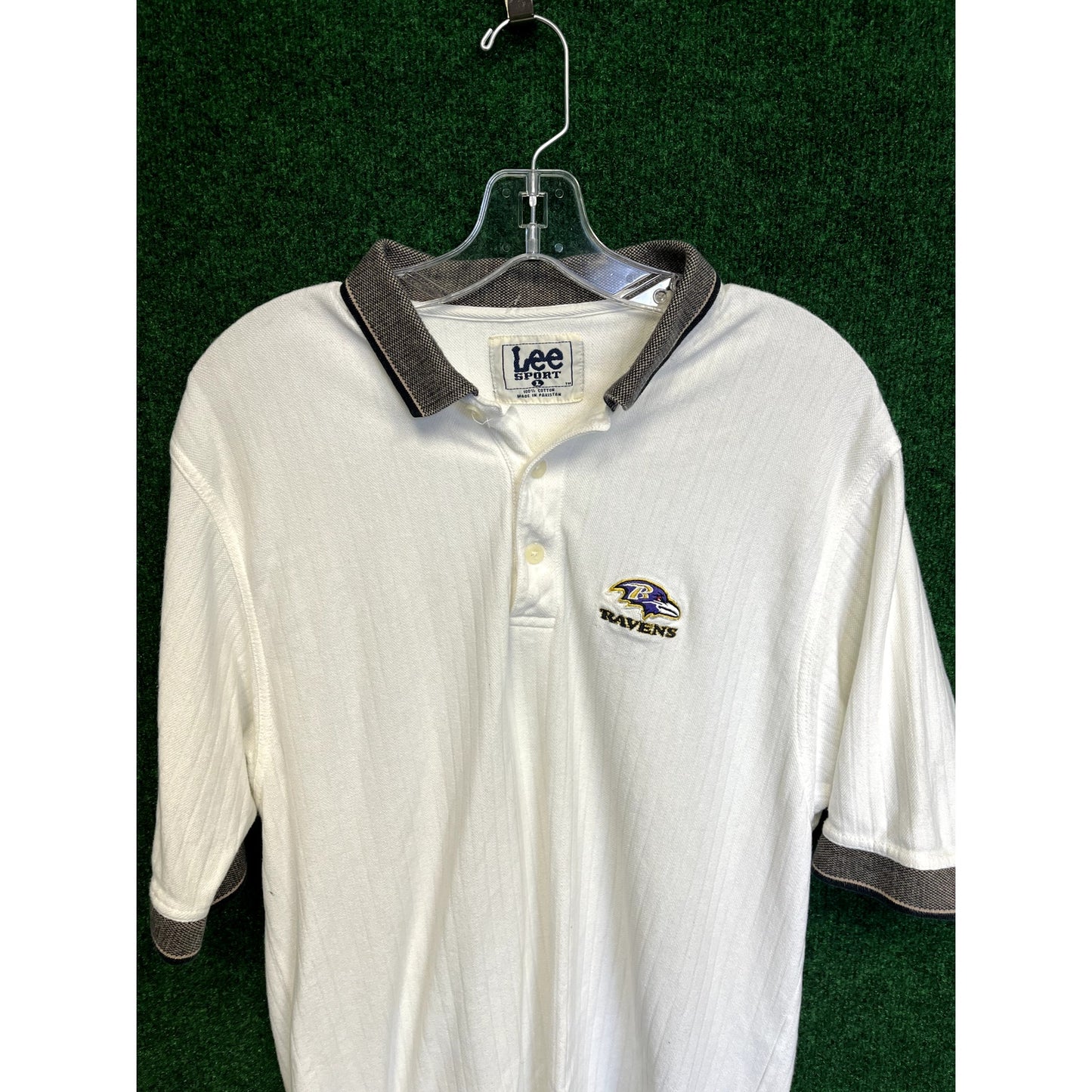 90s LEE Baltimore Ravens White Polo Shirt Golf Preppy Size Large