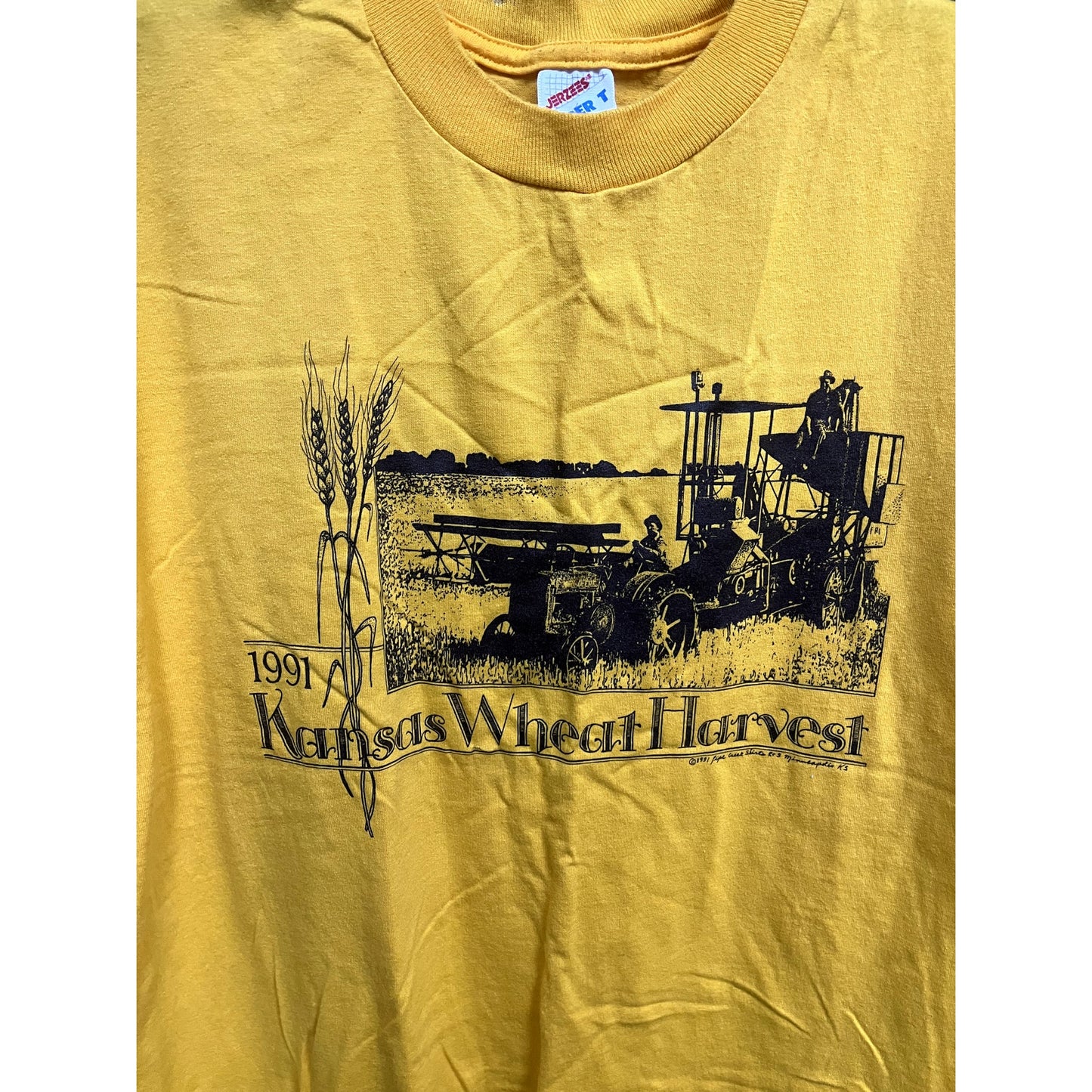 90s Kansas Farming Themed Yellow T-Shirt Size Large Unisex Gift