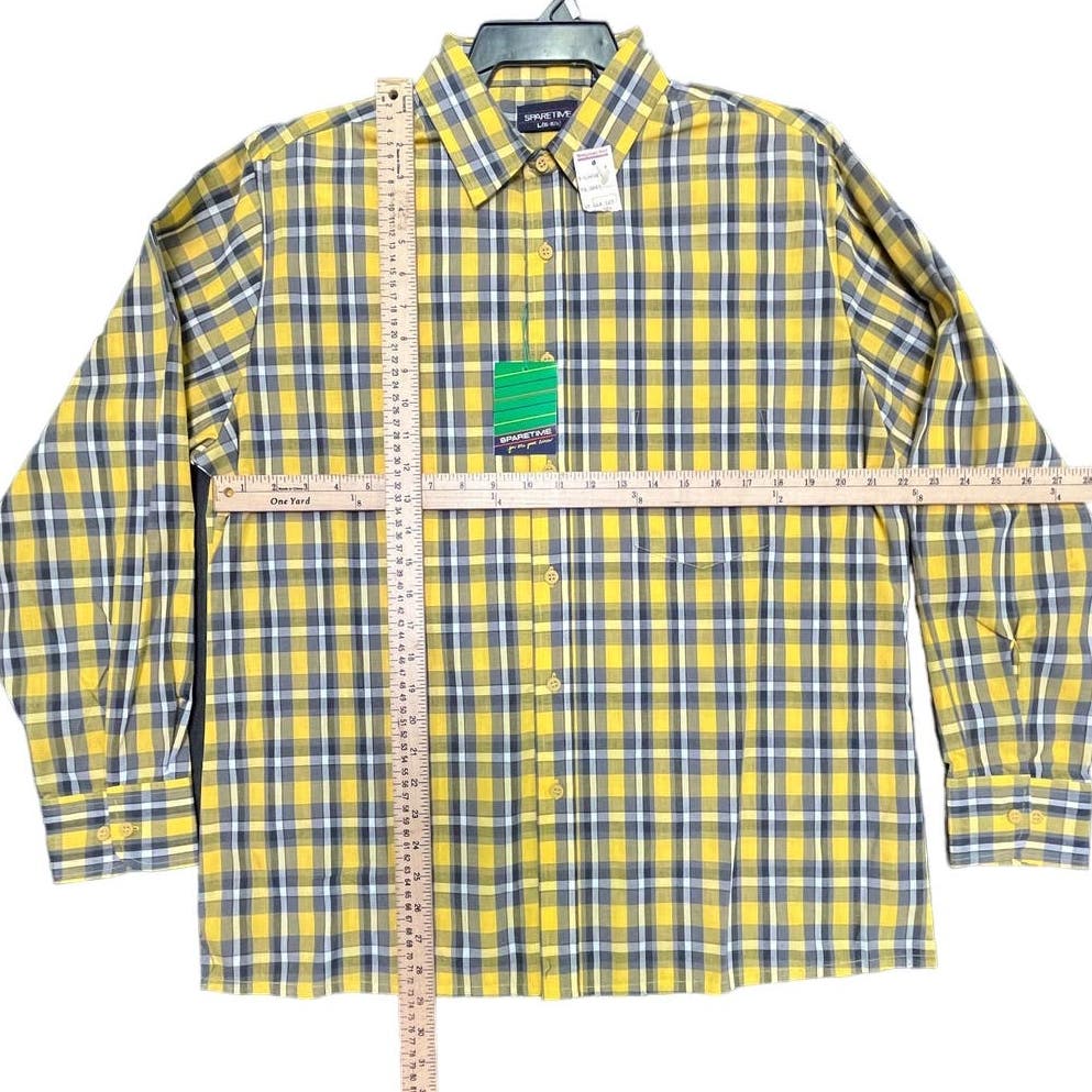 VINTAGE 80s YELLOW/GRAY LONG SLEEVE SHIRT VTG SPARETIME NEW NWT MENS PLAID SHIRT