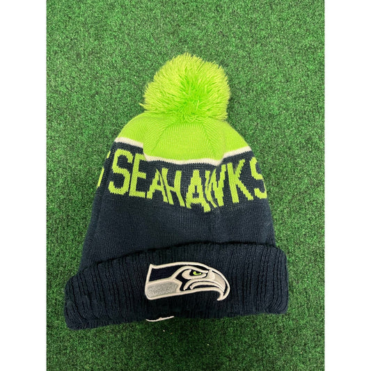 Y2K NFL Seattle Seahawks Green & Blue Beanie Hat Touque POM POM OSFA Unisex