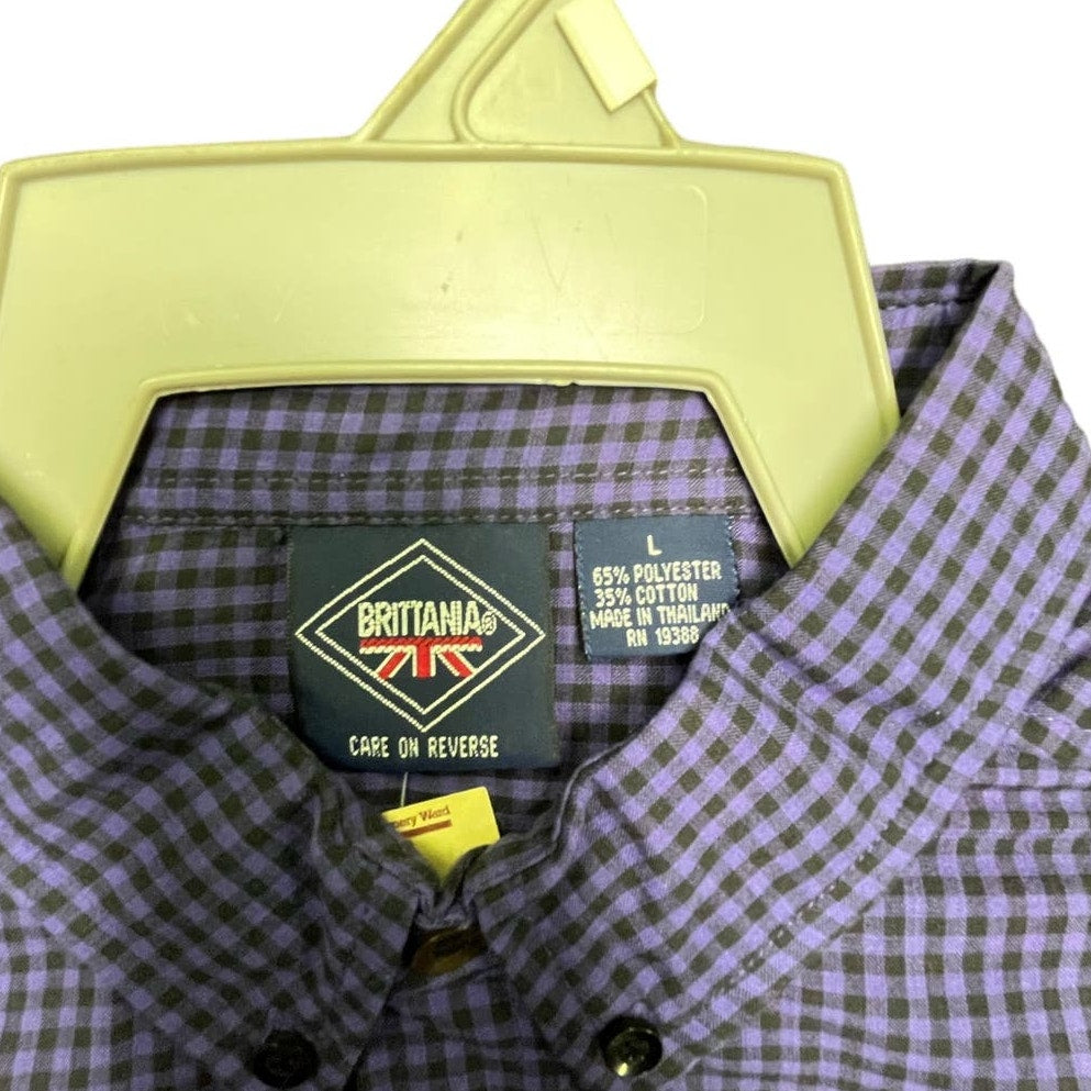 NWT Vintage Brittania Button Up Shirt Men's Size Large Purple Plaid Long Sleeve