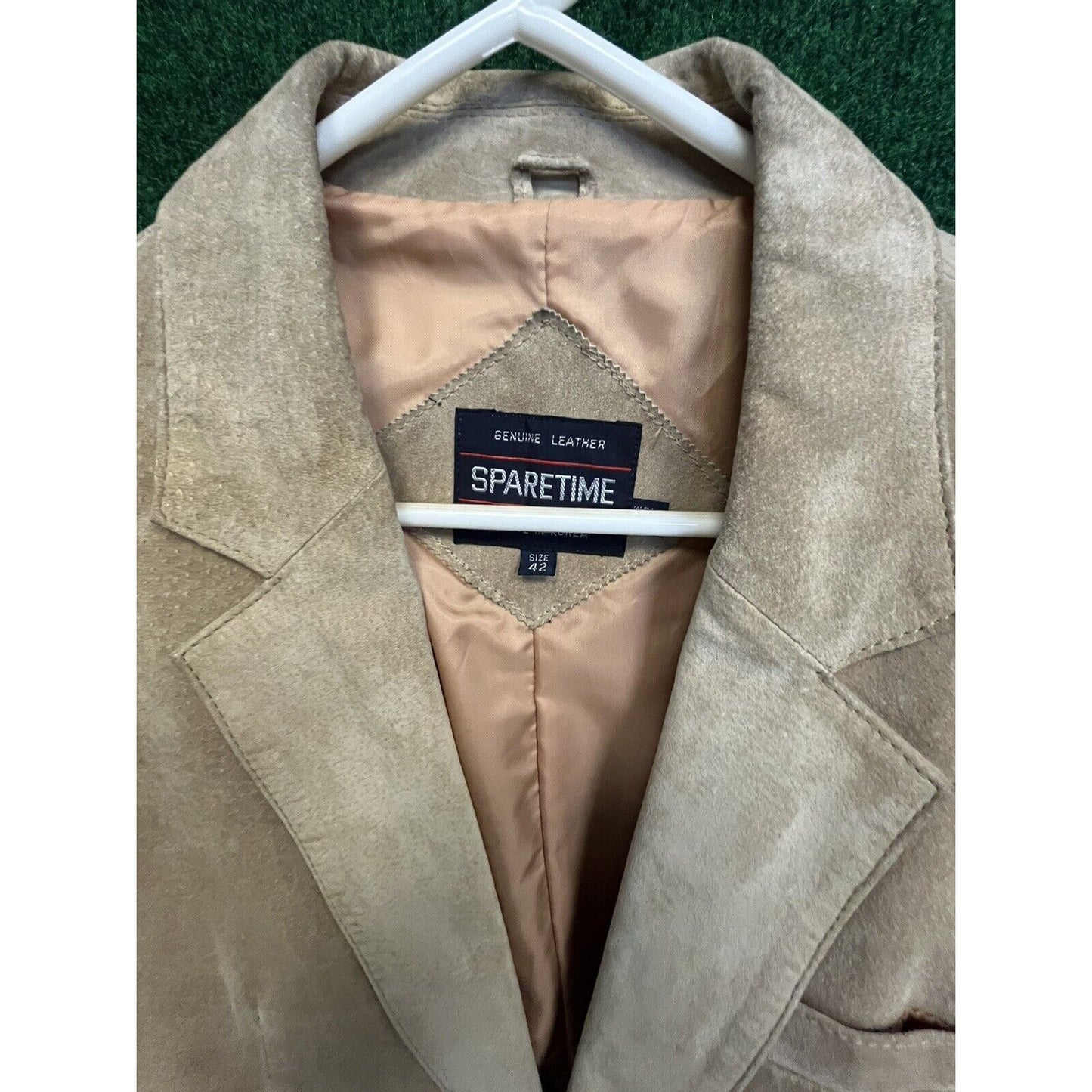 Vintage Sparetime Leather Suede Jacket Blazer Tan Buttonup Front Pockets Sz 42