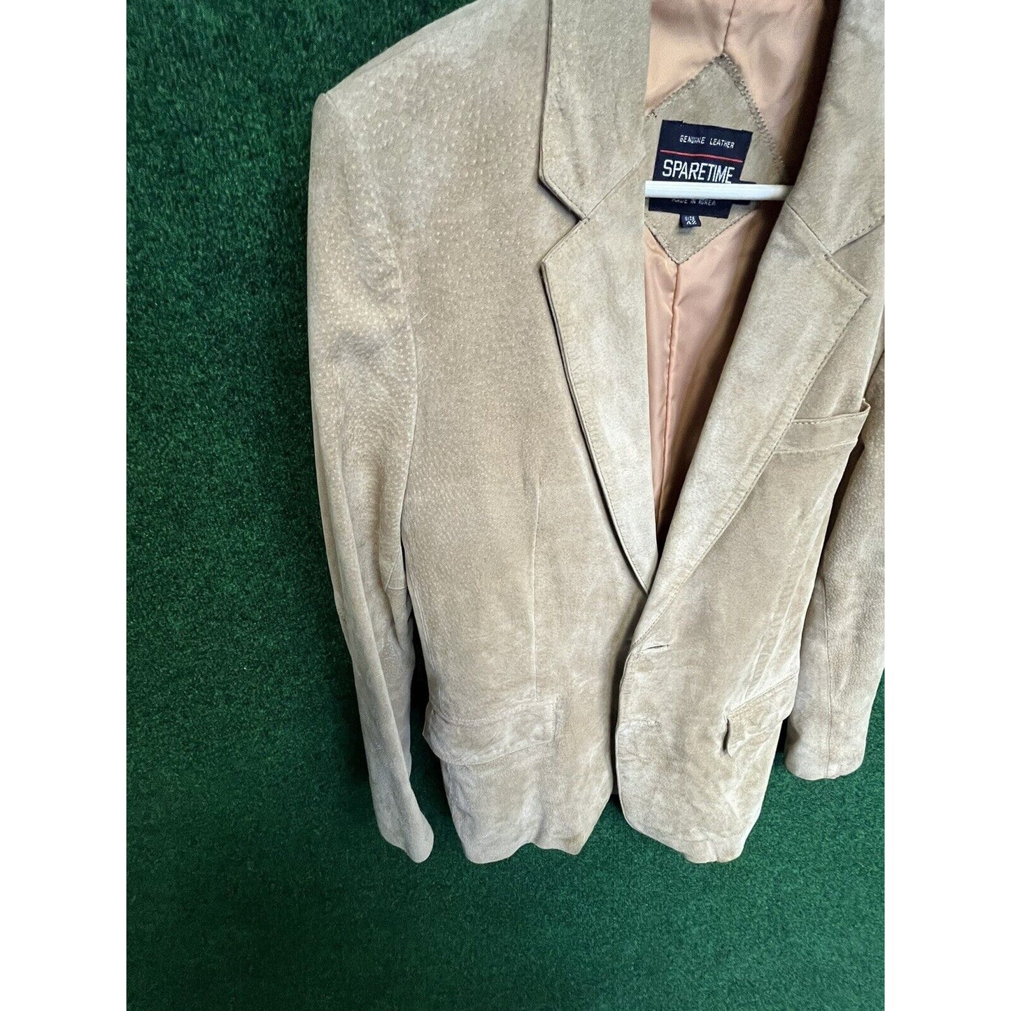 Vintage Sparetime Leather Suede Jacket Blazer Tan Buttonup Front Pockets Sz 42