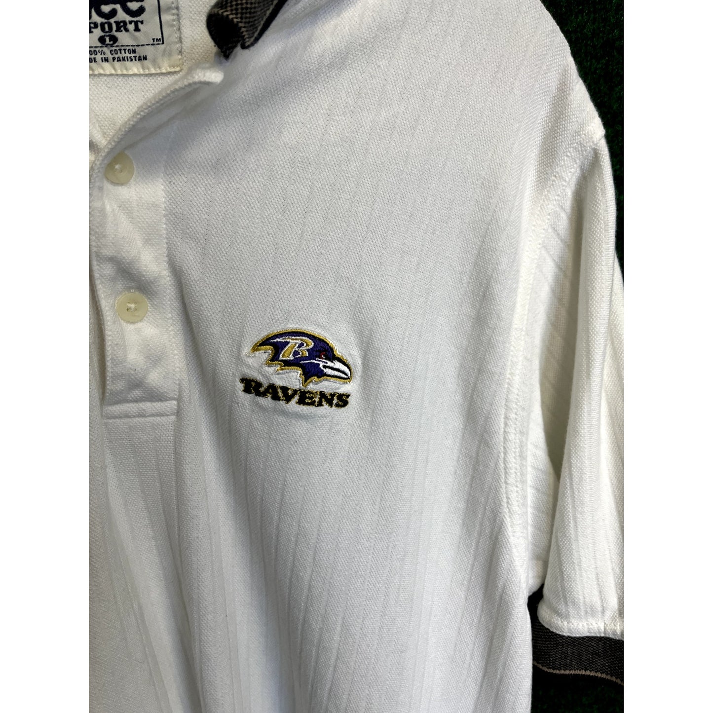 90s LEE Baltimore Ravens White Polo Shirt Golf Preppy Size Large