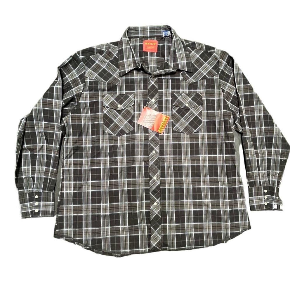 Rustler X-Long Tails Mens Size XXL Pearl Button Down Cowboy Western Shirt Plaid