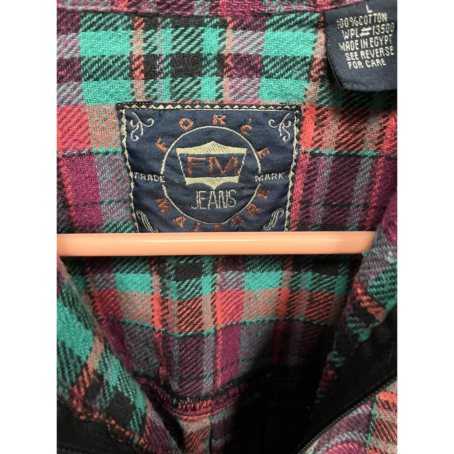 90s Grunge Force Majeure Flannel Shirt L VTG Western Zip Up Red Plaid Large