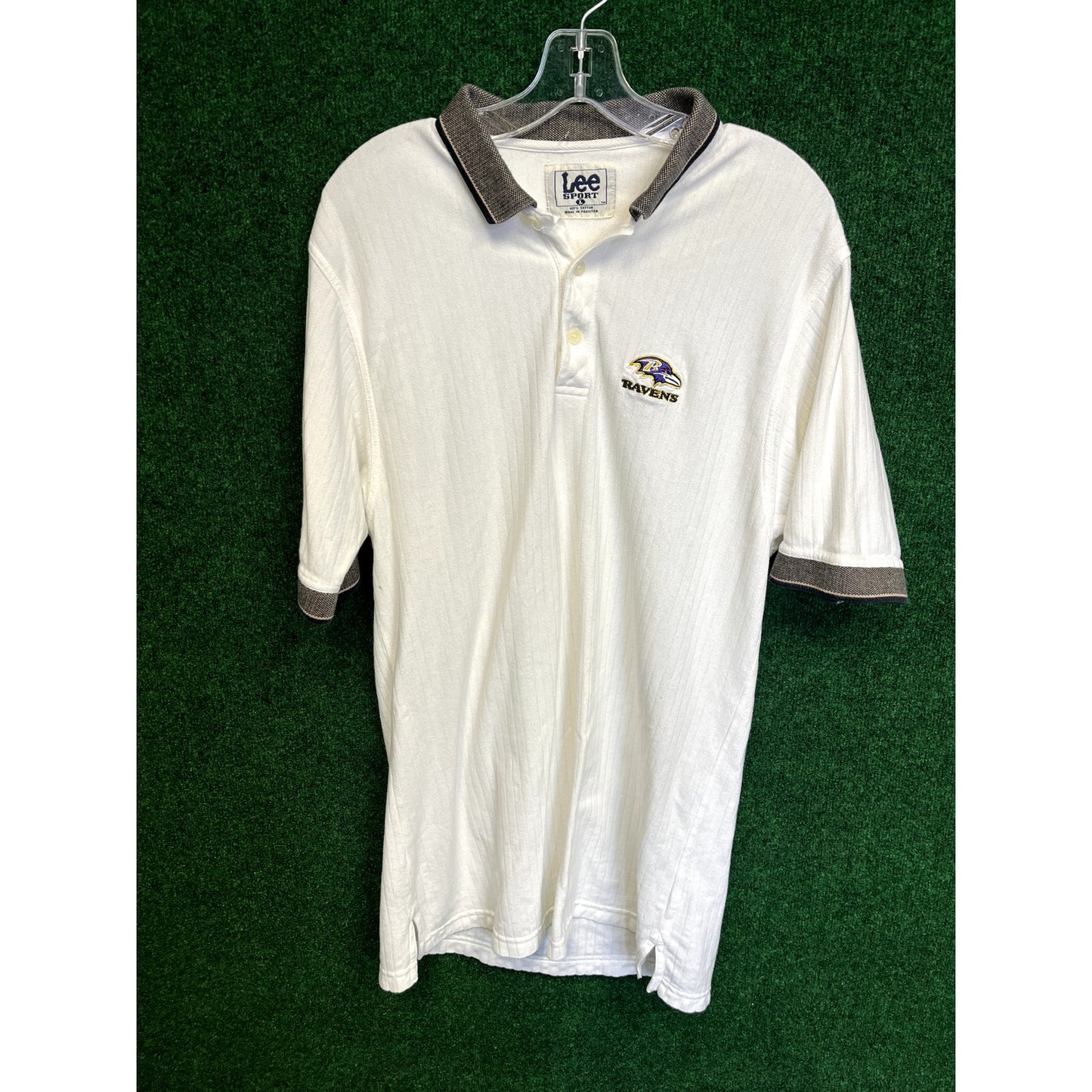 90s LEE Baltimore Ravens White Polo Shirt Golf Preppy Size Large