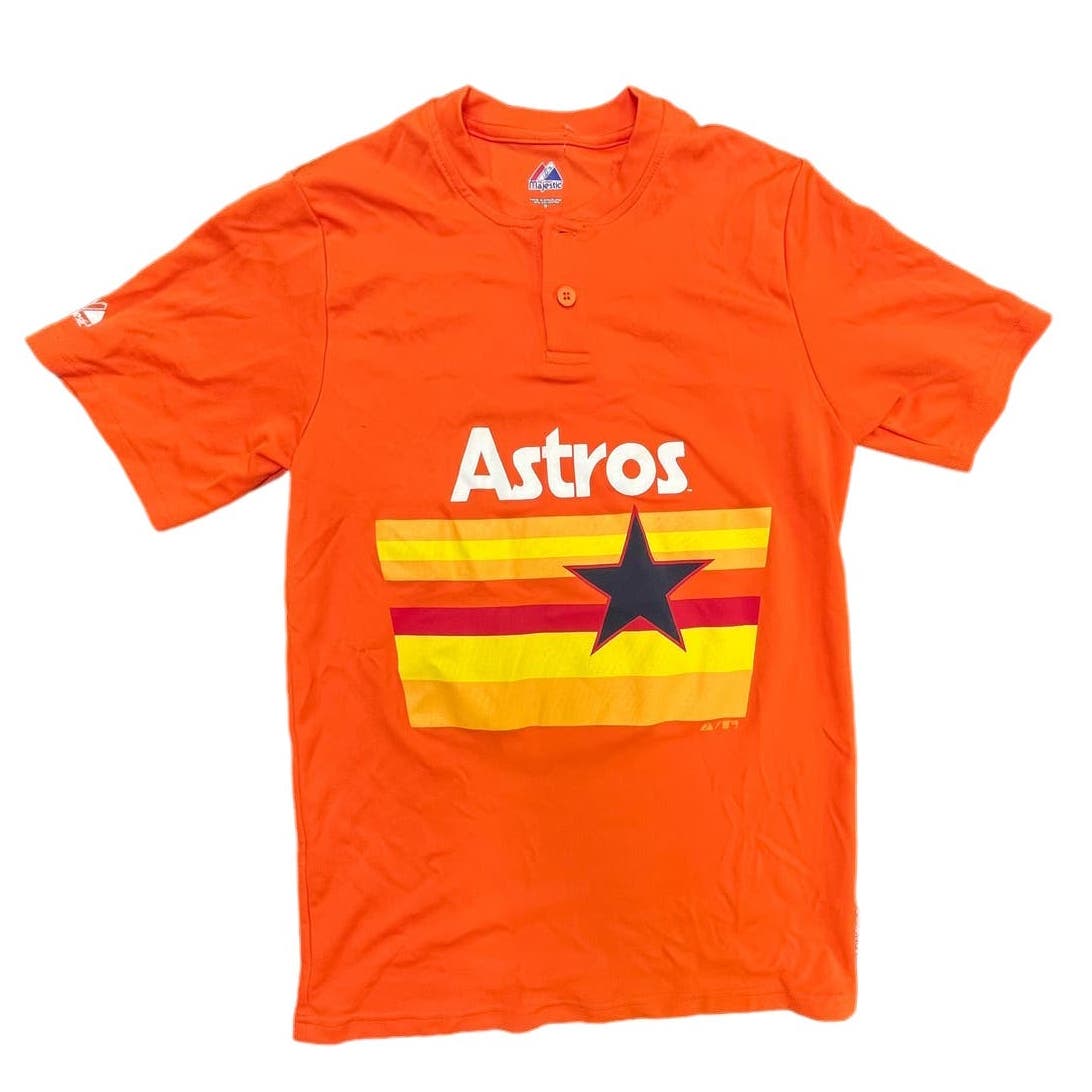 Retro Majestic Houston Astros Orange Small 2 Button T-Shirt Unisex Summer