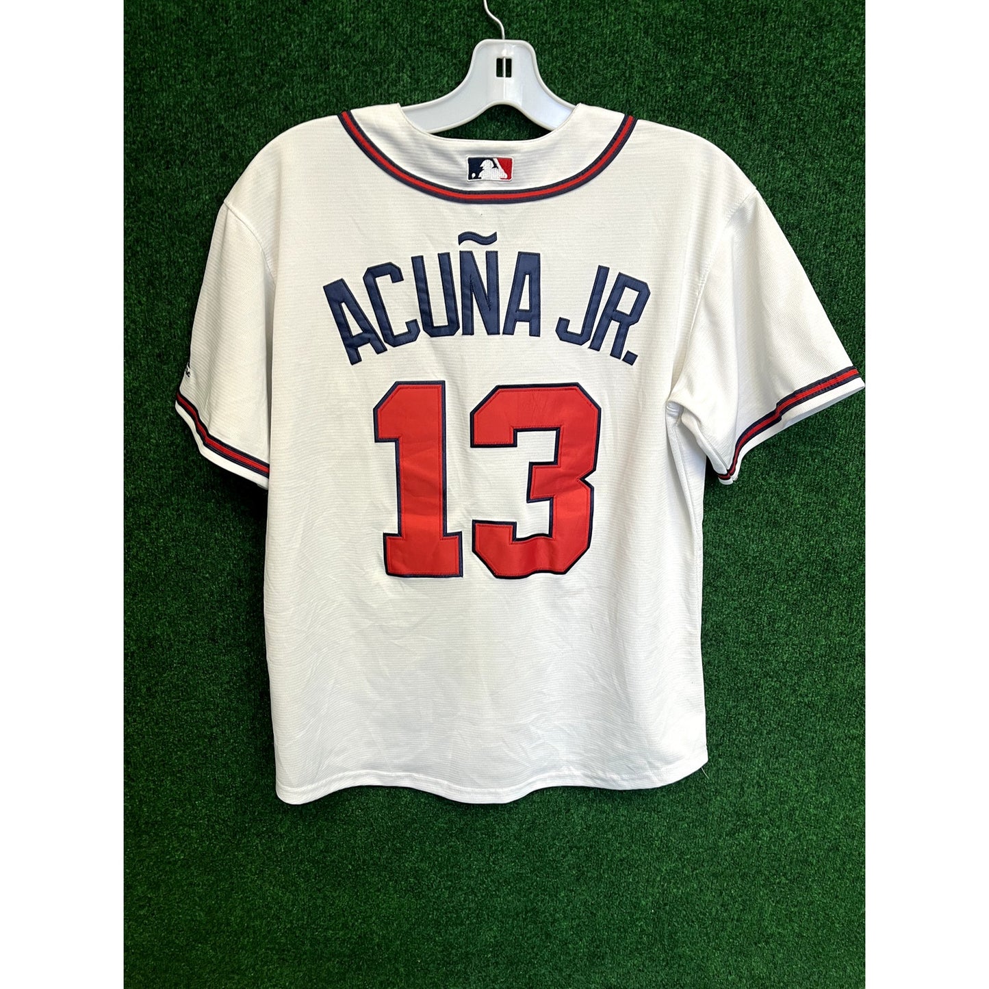 MLB Atlanta Braves Ronald Acuna Button Up White Home Jersey Sz Large