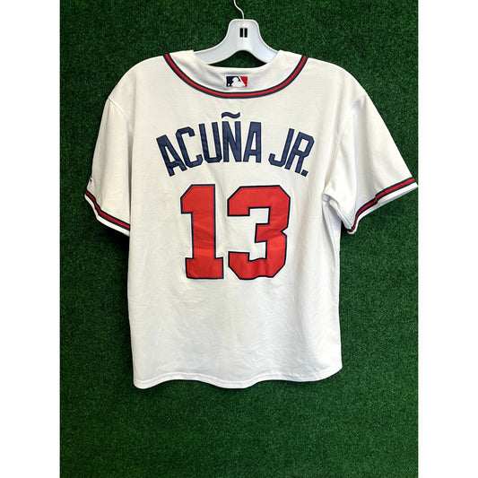 MLB Atlanta Braves Ronald Acuna Button Up White Home Jersey Sz Large