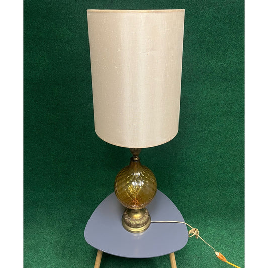 Vintage MCM Hollywood Regency Amber Glass Base Table Lamp with Shade 40"