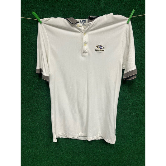 90s LEE Baltimore Ravens White Polo Shirt Golf Preppy Size Large