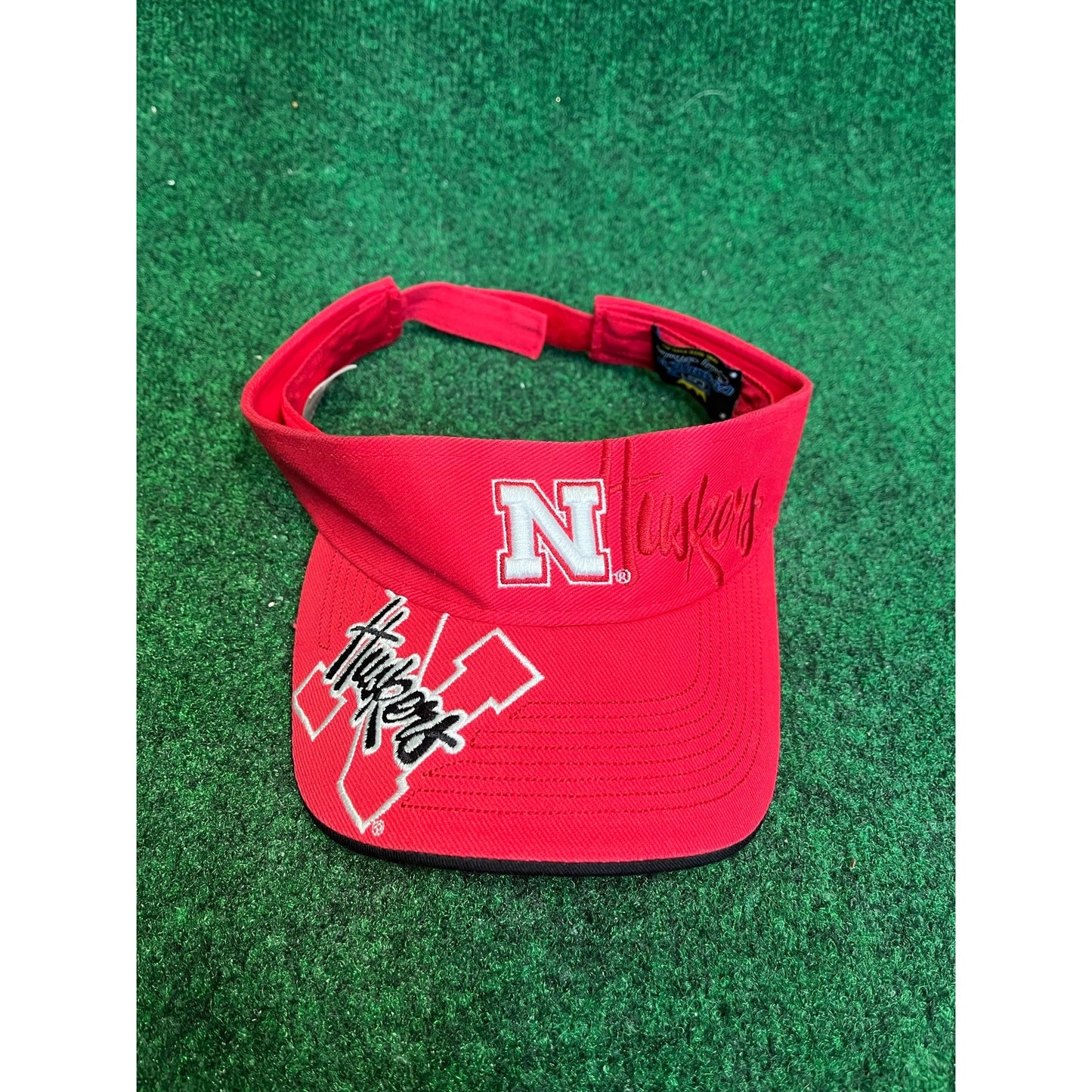 90s University of Nebraska Red & Black Adjustable Visor Hat Unisex Golf