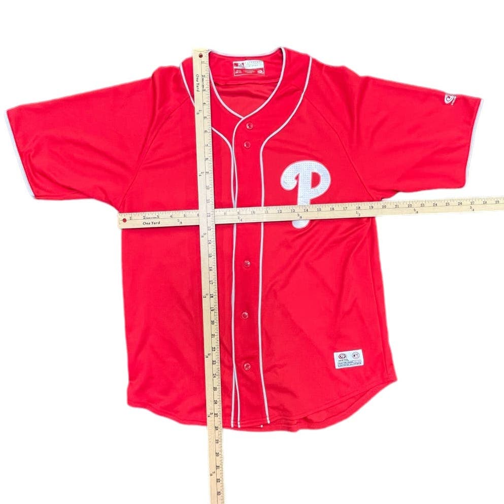 Y2K/90s Philadelphia Phillies Button Up Red Jersey Sz Medium MLB