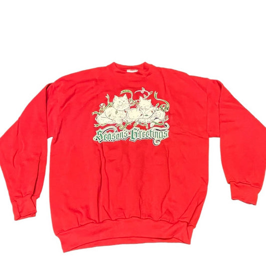 Lady's Vintage Red Christmas Sweatshirt XL 80s Velva Sheen Cats