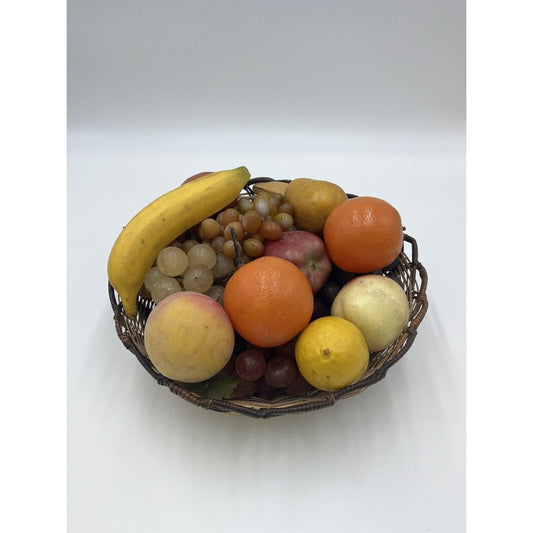 Vintage Lot Ultra REALISTIC Artificial Faux Fruit Bundle Grapes Apples & Basket