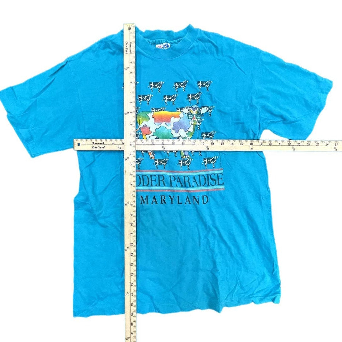 Vintage Single Stitch Farm/Cow Themed Maryland Teal T-Shirt Sz Large