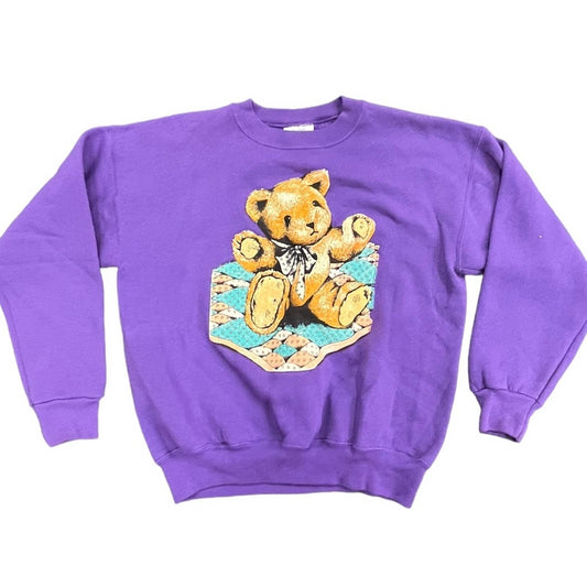 Y2K LEE Teddy Bear themed pullover purple sweatshirt size large