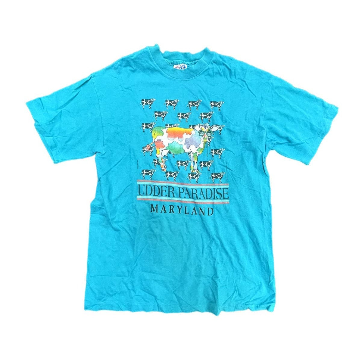 Vintage Single Stitch Farm/Cow Themed Maryland Teal T-Shirt Sz Large