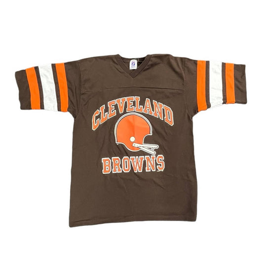 Vintage Cleveland Browns Logo 7 brown striped sleeves T-shirt size large