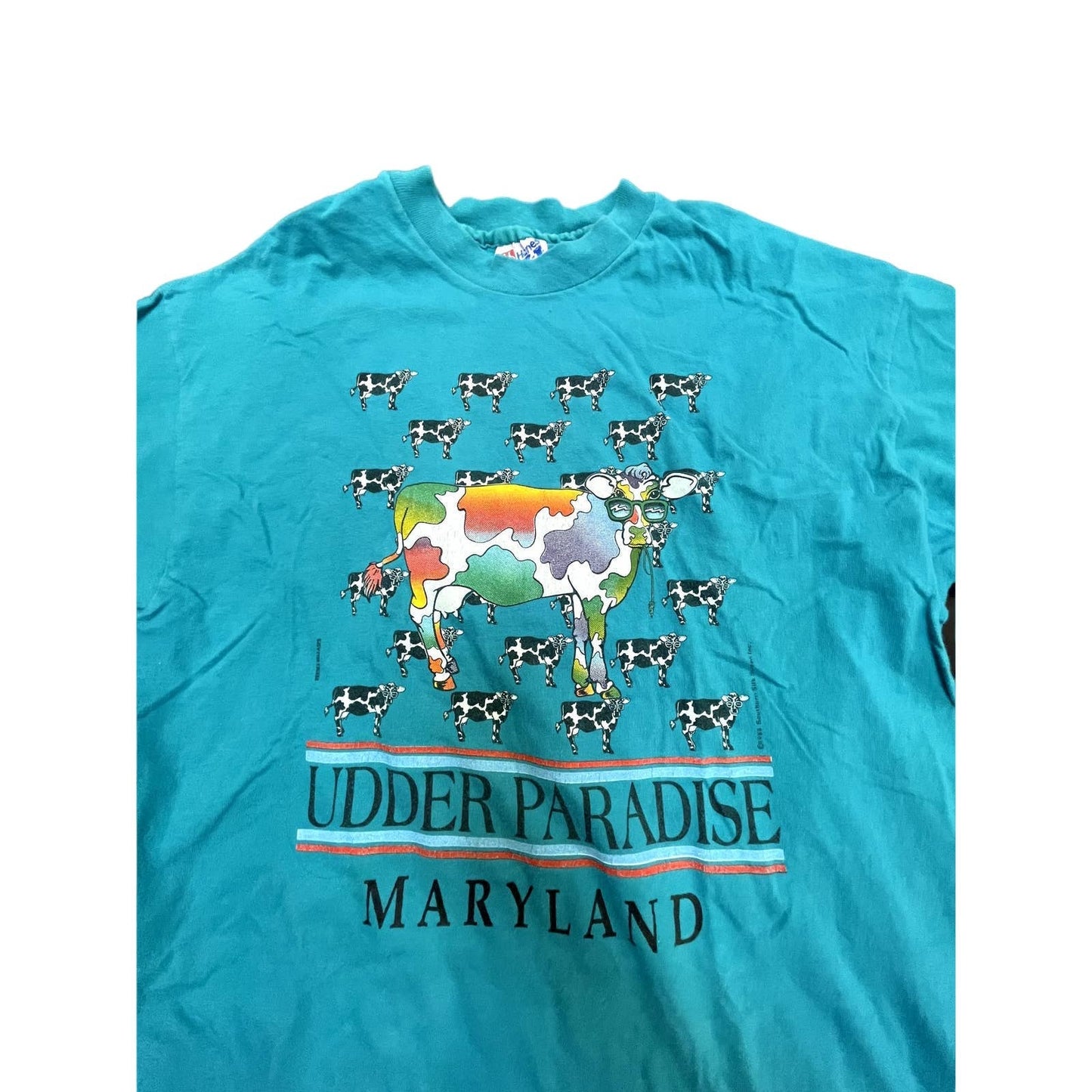 Vintage Single Stitch Farm/Cow Themed Maryland Teal T-Shirt Sz Large