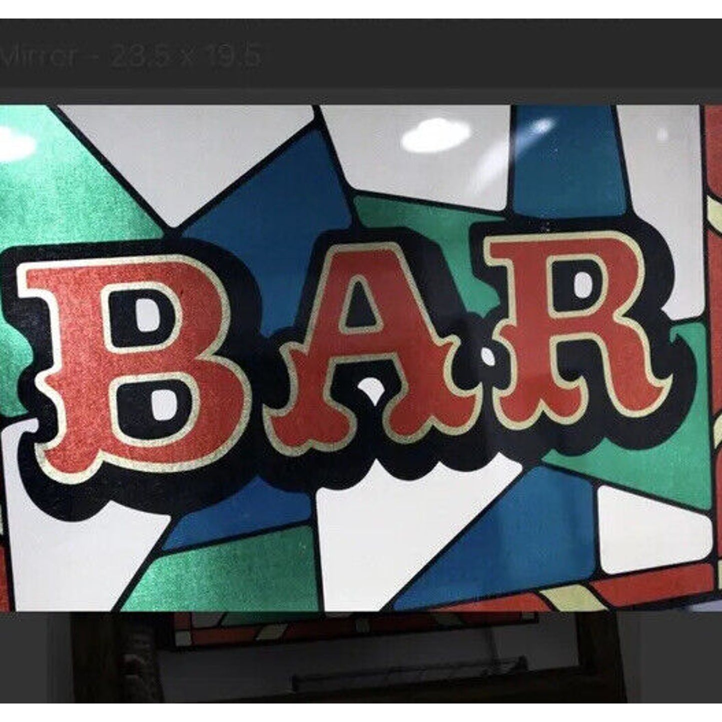 Framed BAR Spellout Mirrored Sign Man Cave Bar Decor Faux Woods 23.5"x19.5"
