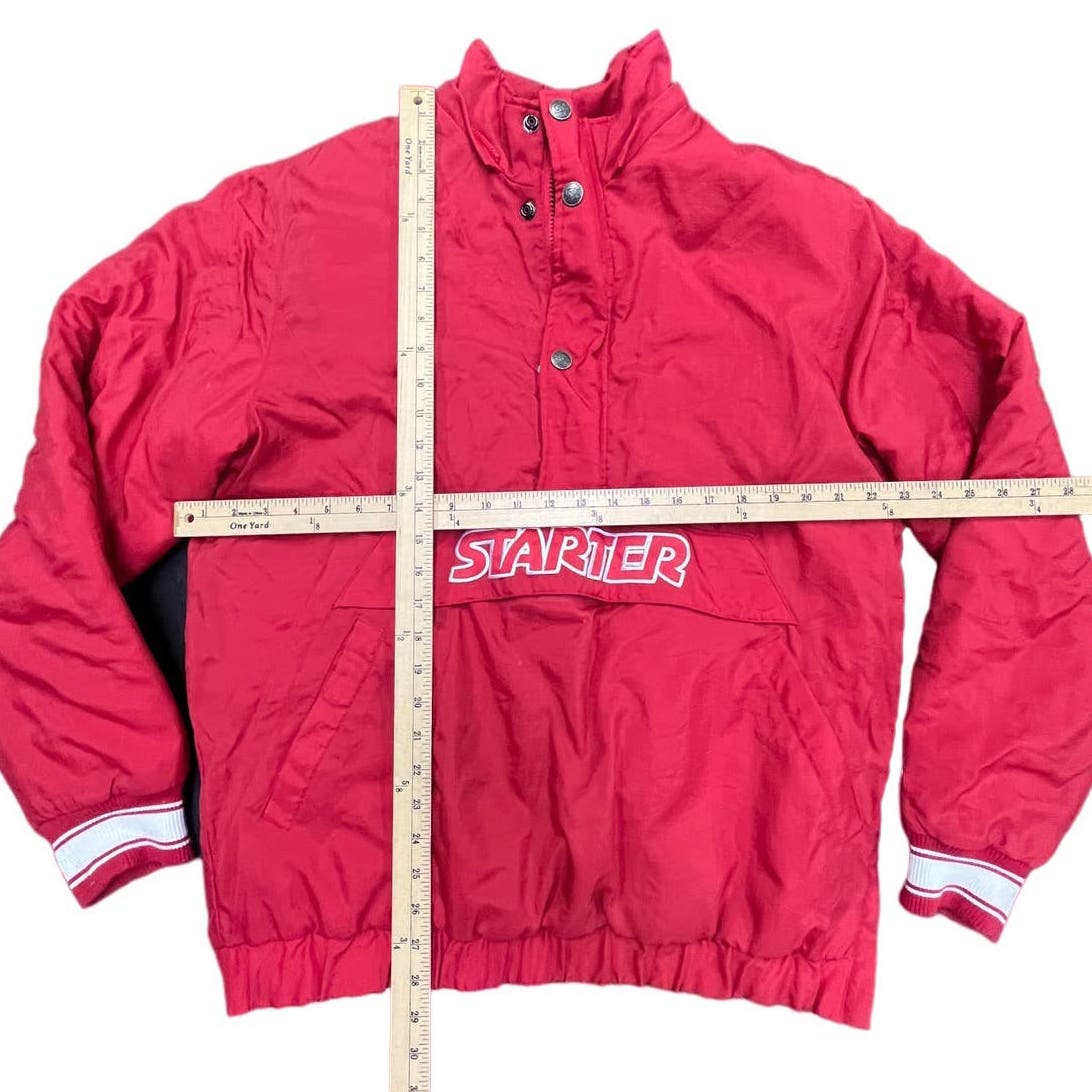Vintage 90s Starter Jacket Mens M Red Windbreaker Pullover Lined Raincoat Coat