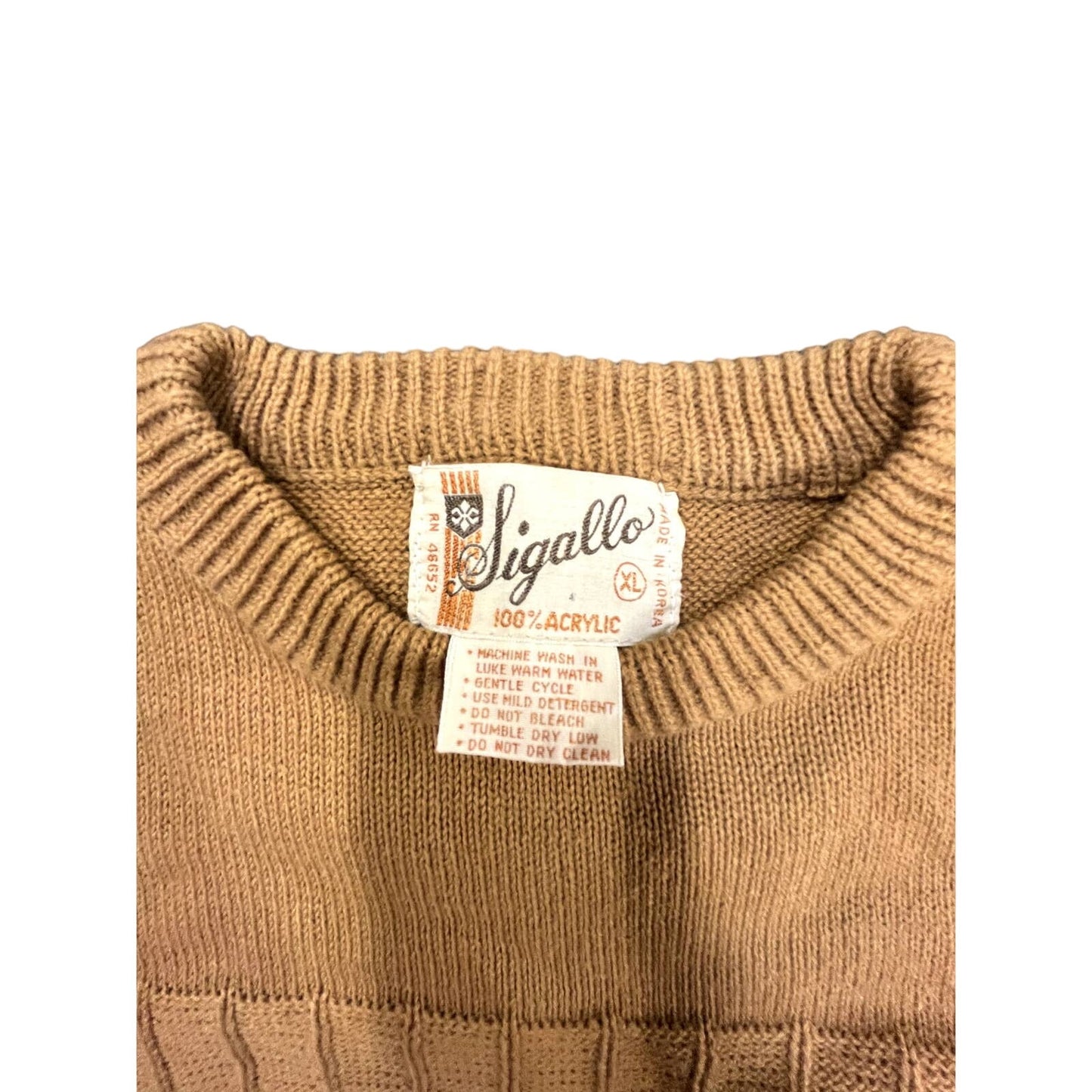 Vintage Sigallo Sweater XL Fair Isle Acrylic Brown Ski Crew Neck 70’s