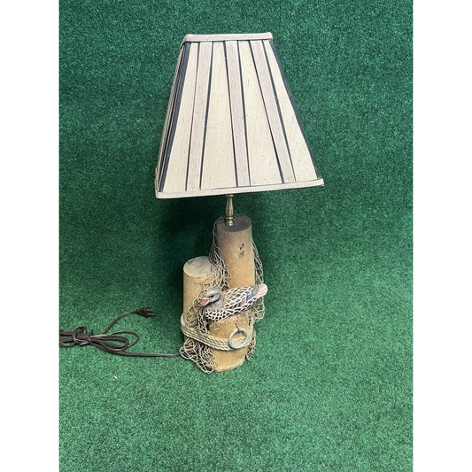 Vintage Duck Table Lamp Ocean Seashore Birds Nautical Theme Wood Base Pilings