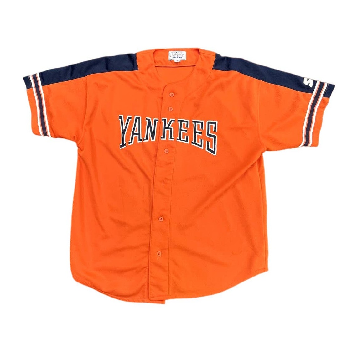 90s New York Yankees Orange STARTER Jersey SX 2XL Unisex Button Up MLB