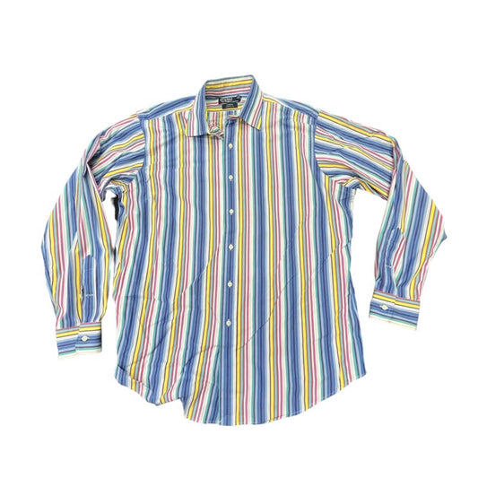 Y2K Ralph Lauren Striped Long Sleeve shirt vibrant summer/spring colors Sz L