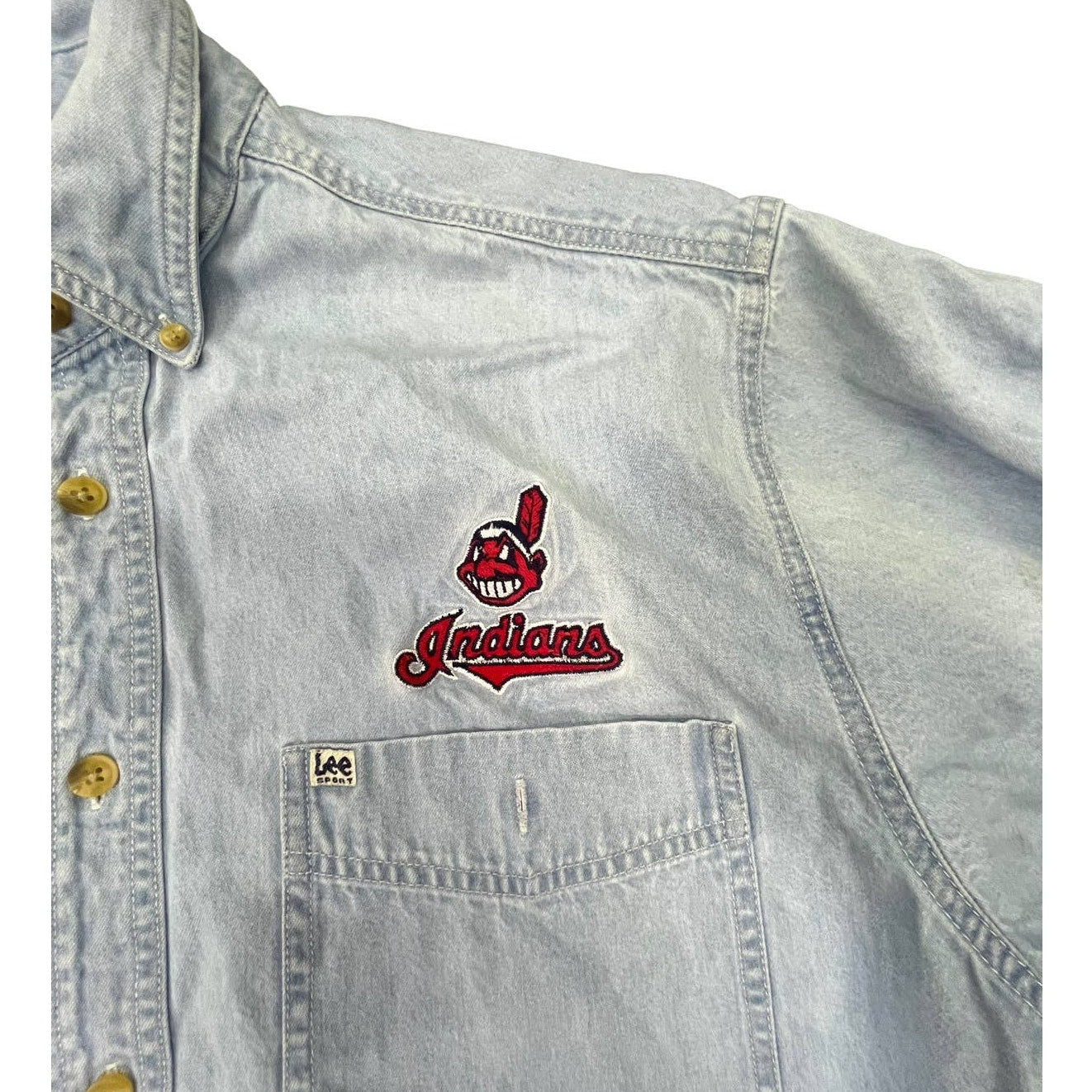 90s LEE Cleveland Indians Denim Long Sleeve Shirt Sz Medium MLB