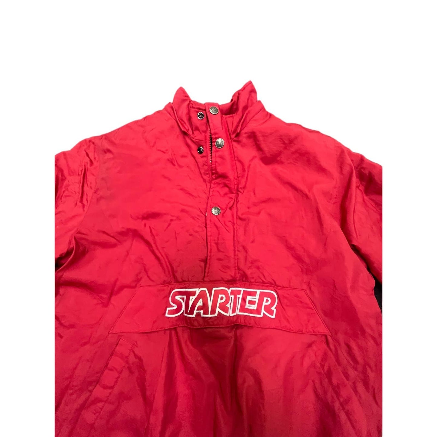 Vintage 90s Starter Jacket Mens M Red Windbreaker Pullover Lined Raincoat Coat